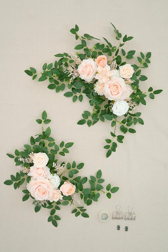 2pcs Babypink Deluxe Welcome Sign Artificial Flowers Wedding Backdrop Garland Hanging Floral Arrangements for Ceremony Reception Entryway Board Sweetheart Table