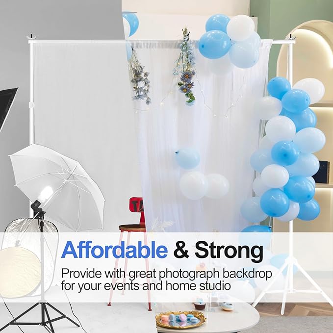 EMART Backdrop Stand 10x8.5ft(WxH) Photo Studio Adjustable Background Stand Support kit with 2 Crossbars, 8 Clamps, 2 Sandbags and Carry Bag for Parties, Events Decoration, Wedding, Photography -White