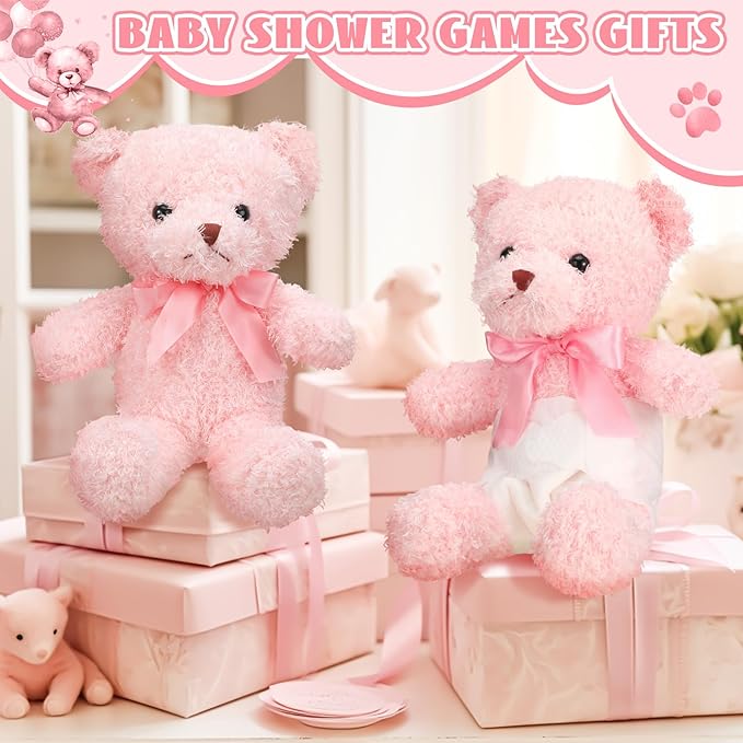 6 Sets Bear Blindfolded Diaper Changing Baby Shower Games Baby Dolls Diapers for Bridal Shower Gender Reveal Games Prizes Gifts for Adults Boys Girls (Pink)