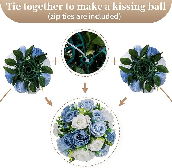Sziqiqi Blue Flowers Artificial for Decoration Silk Kissing Balls for Wedding - Artificial Flower Ball Center Pieces Decoration for Table Floral Arrangement