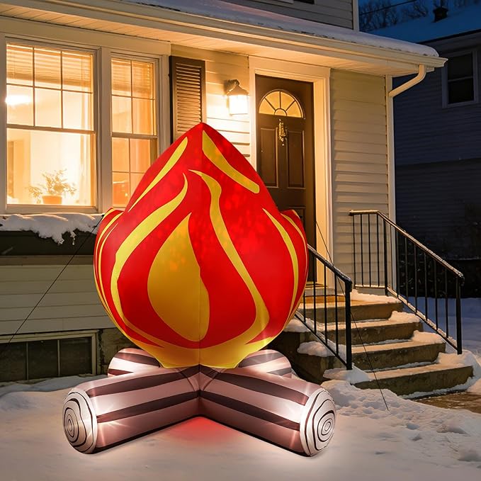 5FT Winter Inflatable Campfire Blow-up Fake Campfire Built-in 4 LED Lights for Winter Inflatables Outdoor Decorations Inflatable Fake Fire for Bonfire Birthday Party Decor Supplies Yard Lawn Garden