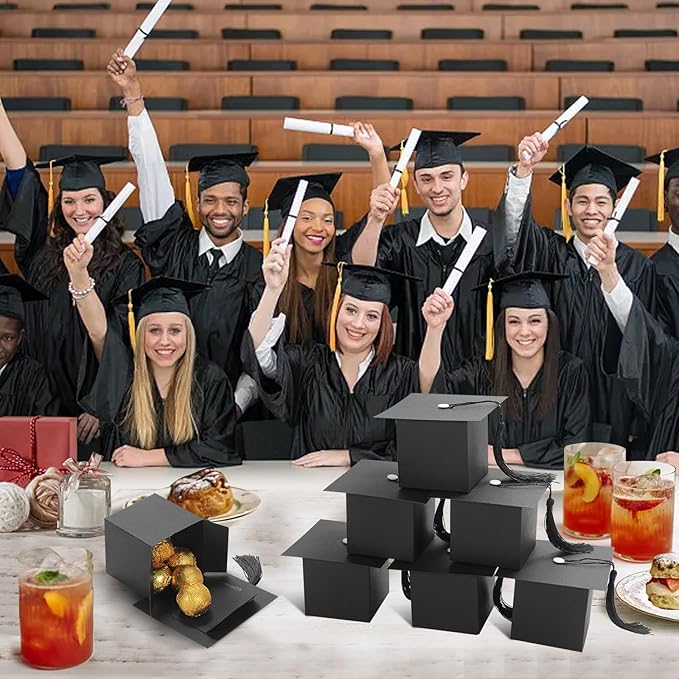 COTOPHER 100 Pcs Graduation Candy Boxes, Class of 2026 Graduation Cap Gift Boxes with Black Tassel, DIY Graduate Decoration Box for Ceremony Party Small Treat Chocolate Box