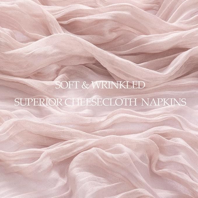 50 Pack Pink Cheesecloth Napkins Spring Cloth Napkins Set of 50 Pale Pink Dinner Napkins Bulk 21x21 Inches for Wedding Bridal Shower Baby Shower Valentine's Day