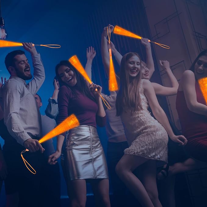 48 PCS Orange Glow Fiber Wands Sticks LED Light Wands 3 Modes Flashing Fiber Optic Light Rod Bulk Fiber Optic Wands Glow in The Dark Party Favors for Bar Wedding Party Supplies