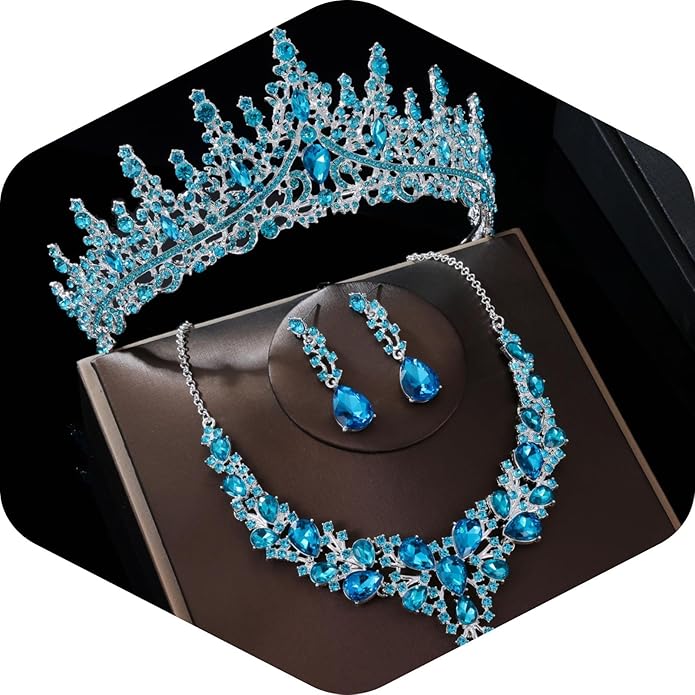 Kamirola Tiaras and Crowns for Women,Tiaras Earrings Necklace, Crystal Bridal Jewelry Set(TR83