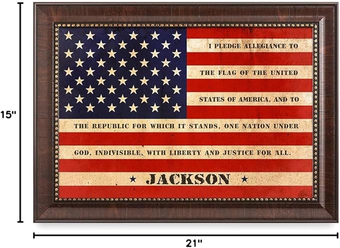 IPIC - American Flag Personalized Framed Artwork, Wall Art with Family Names and Oath. Customized Gift for Military Family, Veterans, and Independence Day, Ready to Hang, Total Size w/Frame: 21x15