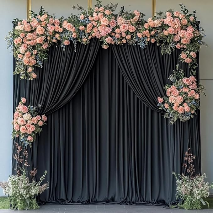 50 ft x 8 ft Black Backdrop Curtain for Parties, 10 Panels 5 ft x 8 ft Wrinkle Free Polyester Photo Black Backdrop Drapesfor Graduations Birthday Wedding Party Stage Curtains Home Decoration Supplies