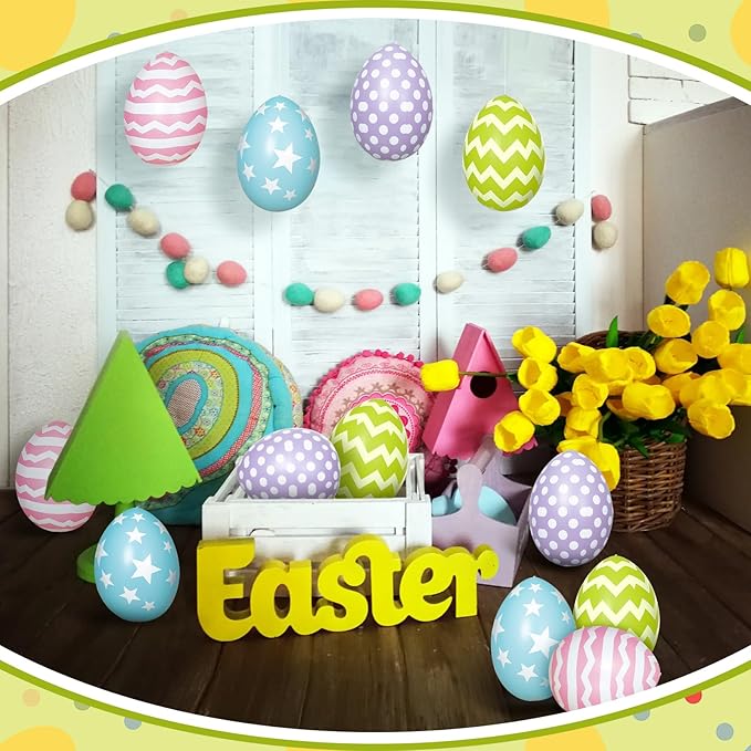 12 PCS Inflatable Easter Eggs Decorations - Large PVC Colorful Egg Easter Inflatable Outdoor Ornaments Decorations for Holiday Party, Yard, Home, Indoor & Outdoor(24 Inch)