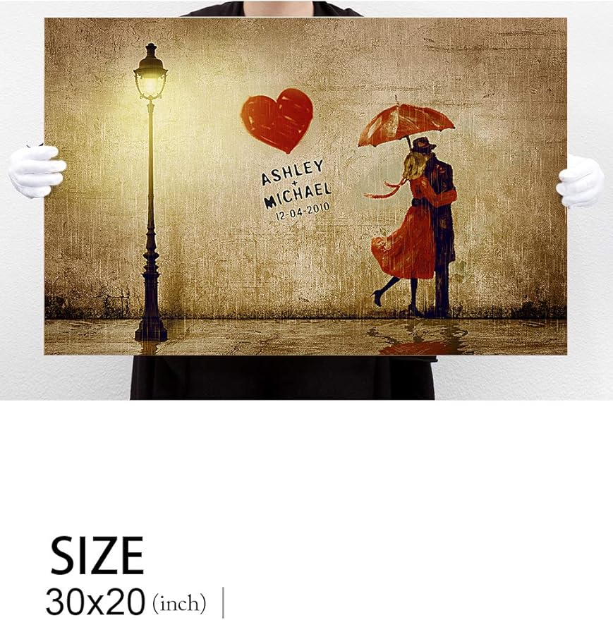 IPIC - Our First Kiss Personalized Canvas Print Artwork for Romantic Anniversary and Wedding gifts; 30x20