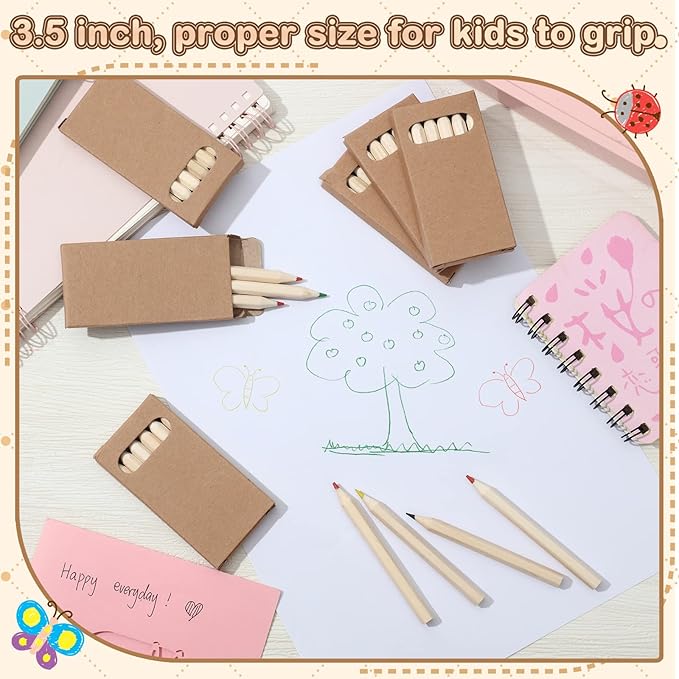 Ctosree 60 Packs Mini Colored Pencils Bulk 3.5'' Coloring Drawing Pencil in Kraft Boxes Valentine's Day Gift for Kids Adult Classroom 100th Day of School Painting Birthday Party Favor, 6 Per Pack
