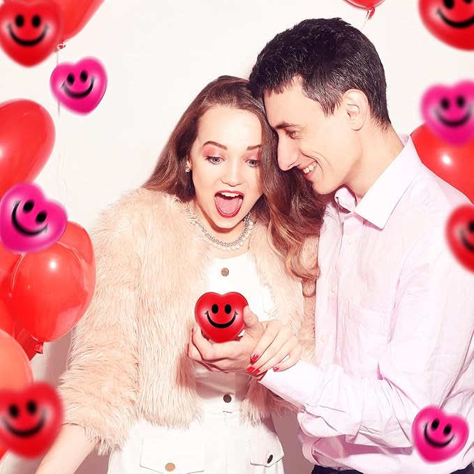 Zubebe 48 Pcs 2.76'' Valentine's Day Heart Stress Balls Heart Shaped Smile Face Ball Stress Relief Balls Valentines Day Gifts for Staff Kids Adults Party Favors School Reward(Red, Pink)