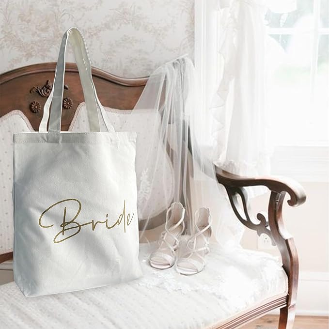 LADY & HOME 6pcs Bachelorette Party Tote Bag, Bride Bridesmaid Cotton Tote Bag for Wedding Gifts