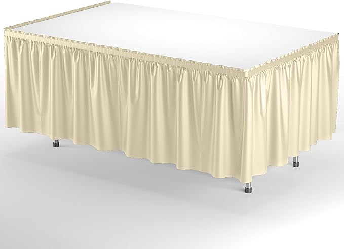 Exquisite Ruffle Table Skirt Ivory 48 Pack 14 Ft Long Table Skirts for Rectangle Tables 6ft Plus or Round Tables Skirts with Adhesive Strip for Gender Reveal Decor & Happy Birthday Parties