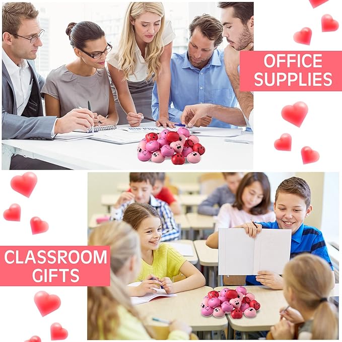 BBTO 150 Pcs Valentine's Day Stress Relief Balls 3 Styles Heart Smile Face Foam Balls Stress Relief Toys Party Favors for Teens Adults Student School Prizes Gift Bag Fillers (Red and Pink)