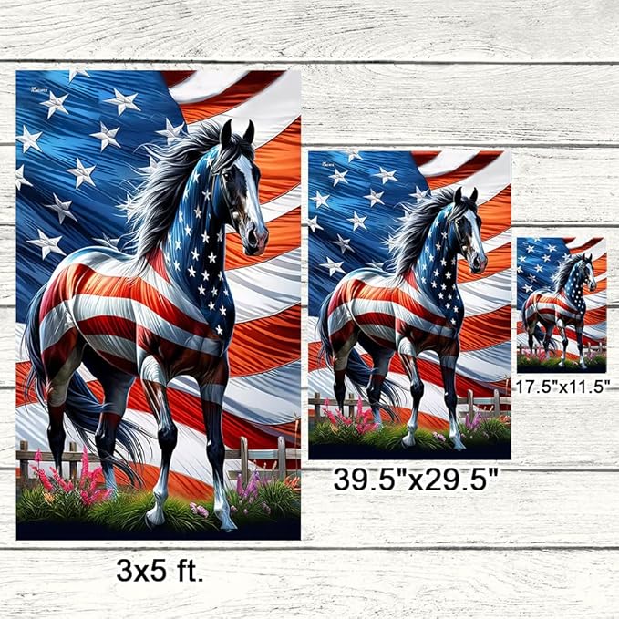 FLAGWIX American Flag - Horse Patriotic American Flag MLN2926F, House Flag (29.5" x 39.5") - USA Flags Premium Polyester - Decorative Indoor Outdoor Flag
