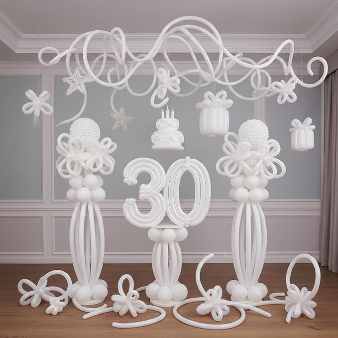 Lenwen 1000 Pcs Long Balloons Bulk 260 Latex Twisting Balloons Decoration for Birthday, Wedding, Festival, Clowns, Party Supplies(White)