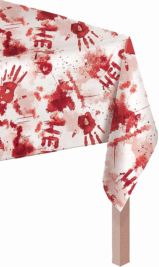 Stephanie Imports Halloween Bloody Hands Tableware Pack! Disposable Paper Plates, Napkins, Cups & Table Cover Set for 16