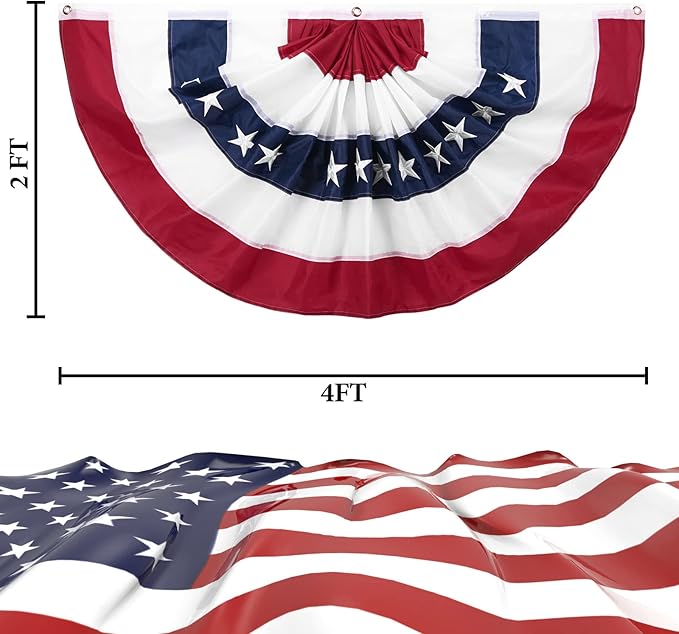American Fan Bunting 2 x 4 Ft American Pleated Fan Flag,American Flag Bunting Patriotic Half Fan Bunting Flag, 4th of July Decorations Flags for outdoor
