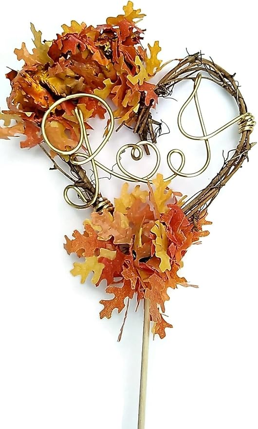Personalized Orange Fall Leaves Cake Topper for Autumn Wedding Decor