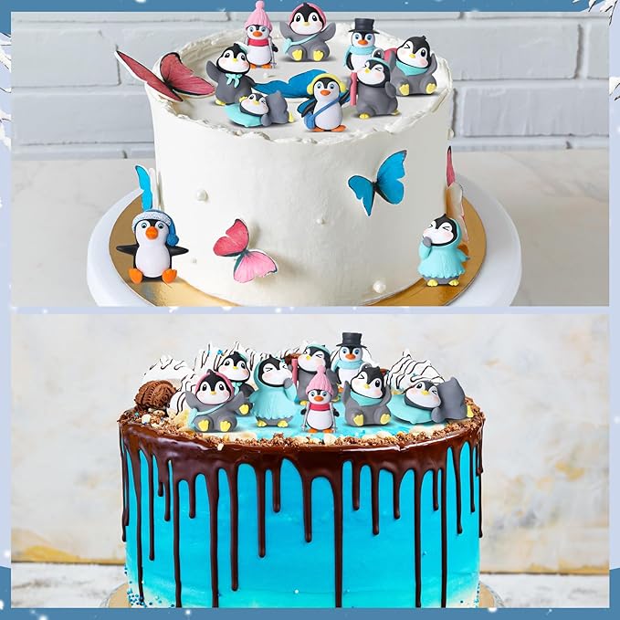 Macarrie 100 Pcs Mini Penguin Figurines Cake Topper Valentine's Day Galentines Party Favors Bulk Gifts Cute Miniature Figures Character Collection Playset Winter Birthday Early Educational Donation