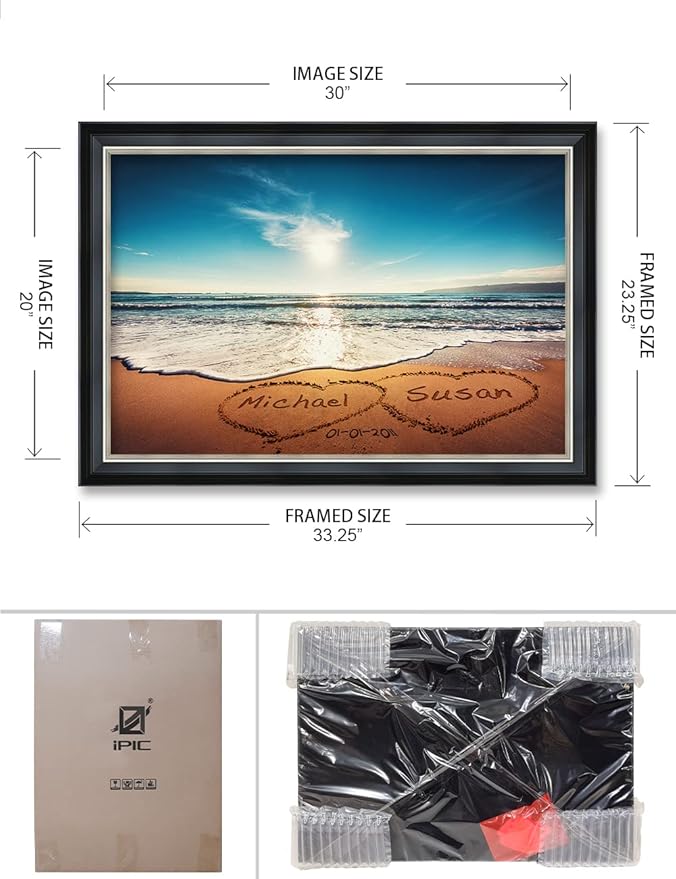 IPIC - Heart in Heart, Personalized Framed Wall Art with Names and Date om, Giclee Prints with Solid Wood Frame, Customized Gift for for Wedding Anniversary
