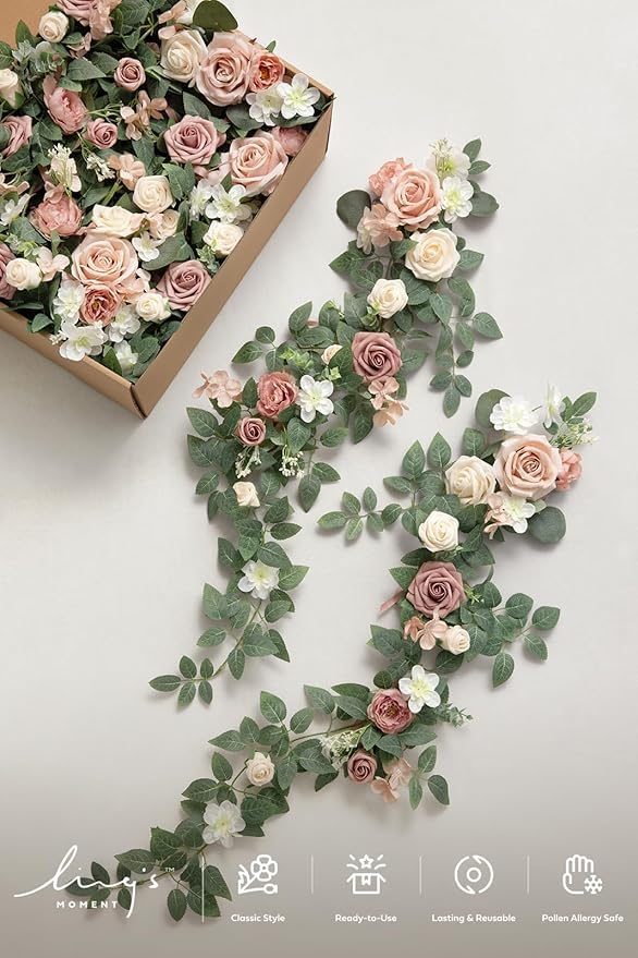 Ling's Moment 10pcs Wedding Chair Decorations Aisle Floral Swag Artificial Pew Flowers Hanging Garland Pink Blush & Cream For Ceremony Reception Church Rose Floral Faux Arrangement Party Outdoor Decor
