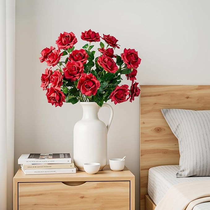 Artificial Flowers Artificial Roses Fake Roses 20PCS Long Stem Artificial Flowers for Tall Vase Silk Rose Suitable for Indoor Wedding Party Decor Valentine's Day DIY Bouquet Spring,Red, 23.2In