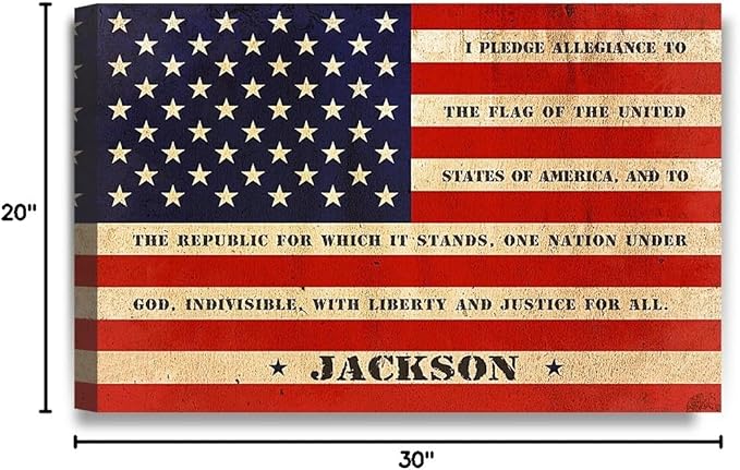 IPIC - American Flag, Personalized Canvas print with Family Name and Oath, Custom Canvas Wall Art for Independent Day, Thanksgiving and Christmas. 30x20