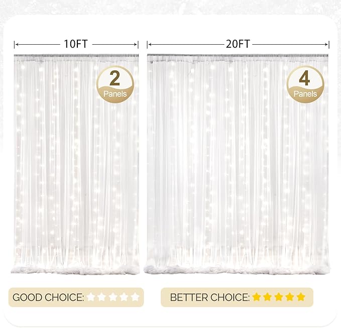 20x10ft White Tulle Backdrop Curtain with Lights String for Parites, Sheer Photo Backdrop Curtains with Lights for Wedding Backdrop Ceremony Reception Bridal Shower Baby Shower Birthday Party