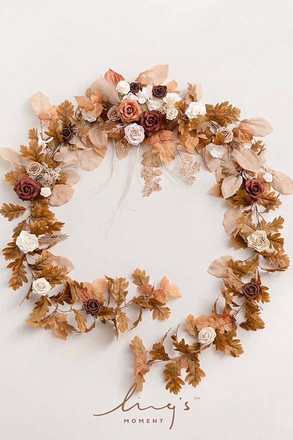 Ling's moment 9FT Eucalyptus and Willow Leaf Garland with White Flower, Handcrafted Wedding Sweetheart Table Centerpieces Head Table Decor Arch Backdrop Decorations for Wedding | Rust & Sepia