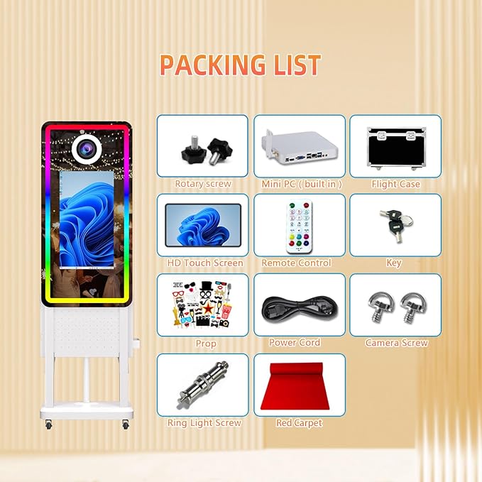 VANYA Mirror Photo Booth Machine with 21.5"Touch Screen Selfie Magic Mirror Photo Booth Portable with detachable Printer Box for Wedding Events Rentals(White,Mirror Booth Excluding camera and printer)