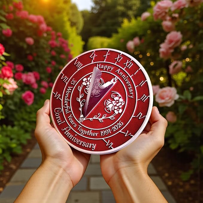 Anniversary Sundial Gift for 35th Coral Wedding Anniversary in 2026 - Recycled Metal Home Decor Or Garden Present Idea - Handmade in UK for Him, Her Parents Or Couples 35 Year Celebration