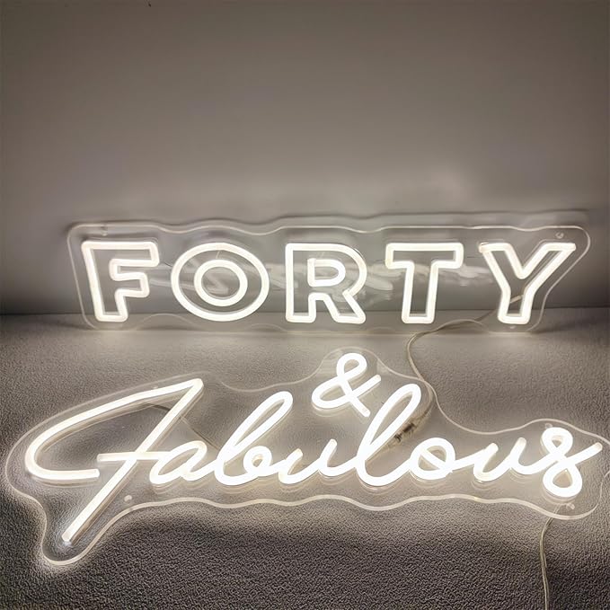 Forty and Fabulous Neon Sign,Forty Years Old LED signs for Wall Decor,Happy Birthday Neon Sign for Bedroom Wall with Dimmable Switch for Bedroom,Party,Christmas,Wedding Decoration,SIGNVIA,Size:40cm