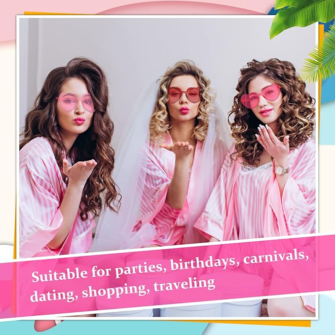 Zhengmy 60 Valentine's Day Heart Shaped Sunglasses Bulk for Women Rimless Transparent Candy Color Glasses for Party Favors