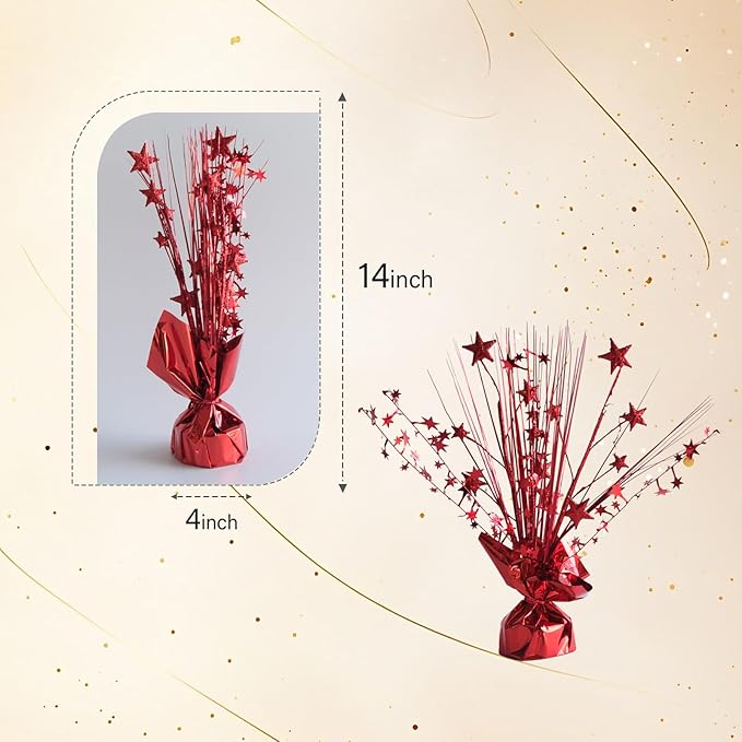 12 Pack Metallic Red Foil Spray Centerpieces Stars Brust Table Centerpieces for Wedding Birthday Anniversary Holiday Party Decor, Metallic Star Balloon Wights for Party, Table Decor for Party