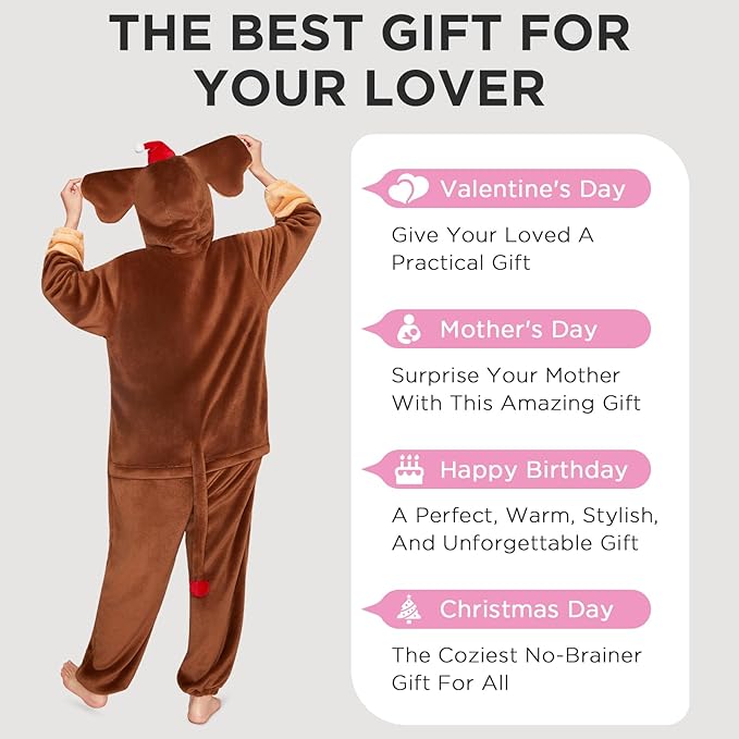 OLAOLA Adult Onesie, Flannel Unisex Animal Pajamas, Plush One Piece Sleepwear Cosplay Party Costume