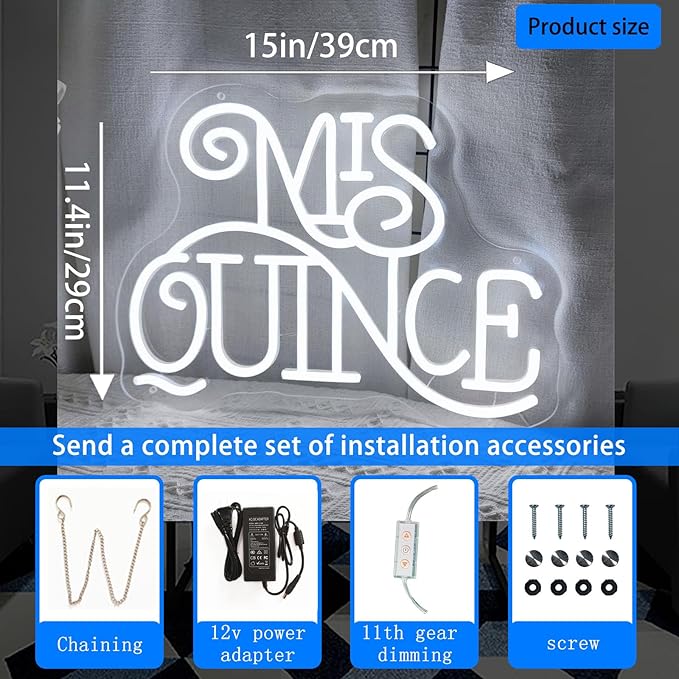 Mis Quince Neon Sign for Wall Decor,Happy Birthday Neon Signs for Bedroom Wall with Dimmable Switch for Any Age Children's Room, Bar, Party, Christmas, Wedding Decoration,SIGNVIA,39 * 29cm