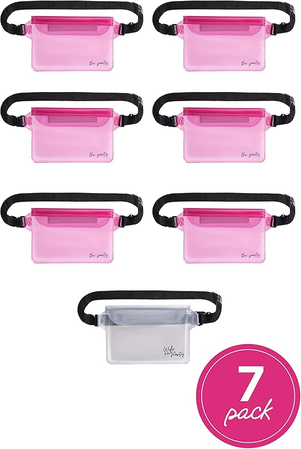 Waterproof Bachelorette Party Fanny Pack Set (7 Pack - Pink) 1 “Wife of the Party” Bride Fanny Pack and 6 “The Party” Bachelorette Fanny Packs | Bachelorette Party Favors I Bachelorette Gifts