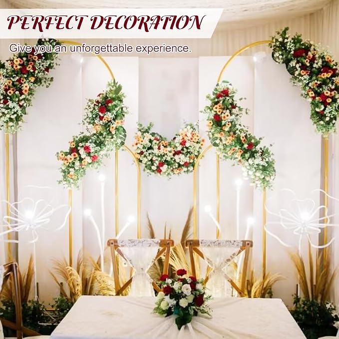 Metal Arch Stand and Cover Set,1 Burgundy Spandex Fitted Backdrop with 1 Gold Wedding Arched Stand Frame for Parties Birthday Baby Shower Bridal Banquet Decoration (6.6FT)