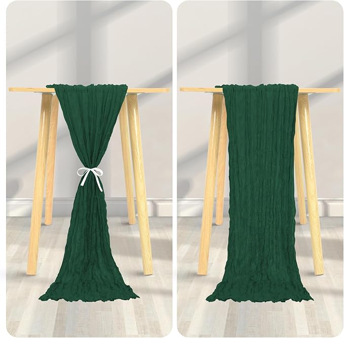 12 Pack Cheesecloth Table Runner 20 x 120 inch Cheese Cloth Table Runner Bulk,Romantic Boho Sheer Gauze Fabric Table Runners for Wedding Reception,Party,Bridal Shower Table Decor(Emerald Green)