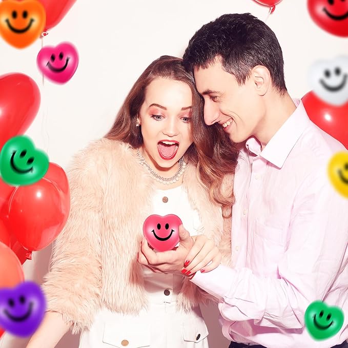 Zubebe 48 Pcs 2.76'' Valentine's Day Heart Stress Balls Heart Shaped Smile Face Ball Stress Relief Balls Valentines Day Gifts for Staff Kids Adults Party Favors School Reward(Multicolor)