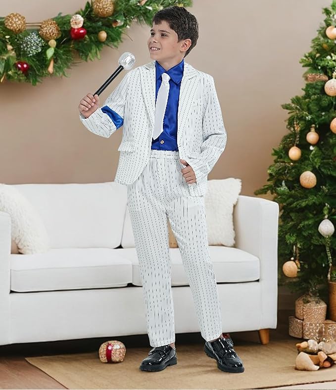 Boys White Striped Blue Armband Suit Birthday Halloween Party Cosplay Costumes for Kids