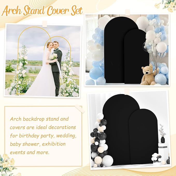 Metal Arch Stand and Cover Set 7.2FT 6FT Black Arch Backdrop Cover for Round Top Balloon Stands Arched Stand with Covers Set of 2 Chiara Backdrop Covers for Bridal Baby Shower Wedding Decor
