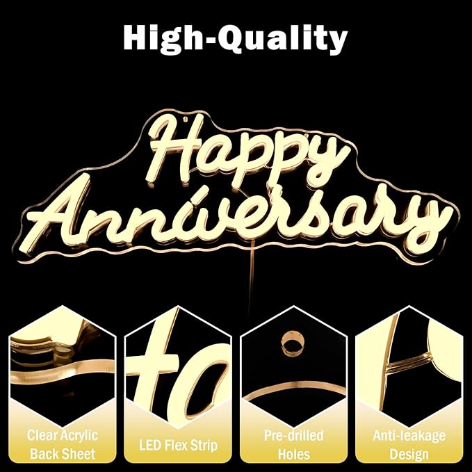 Happy Anniversary Neon Sign Dimmable Wedding Anniversary Decorations Led Sign Backdrop Feliz Aniversario Light Up Sign for Party Decor Gift for Couple(16.2"x6.14")