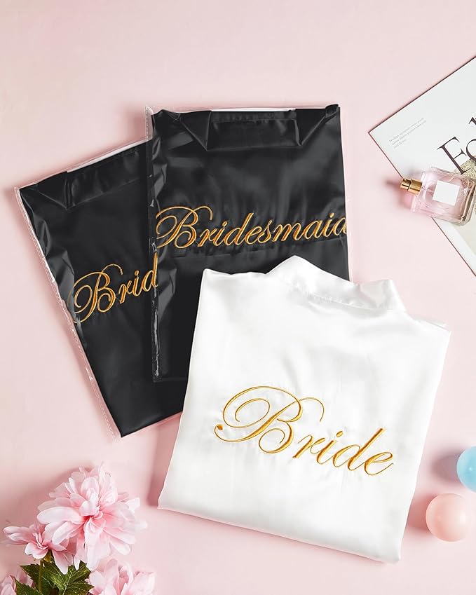 Jecery 12 Pcs Bridesmaid Robes Bride Kimono for Wedding Day Satin Embroidered Bridal Party Robes