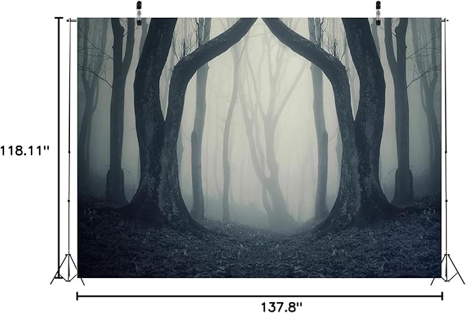 BELECO 12x10ft Fabric Dark Misty Woods Halloween Spooky Forest Backdrop for Photography Magic Grove Vampire Evil Trees Background Witch Wizard Sorcerer Ghost Theme Party Decorations Banner Photo Props