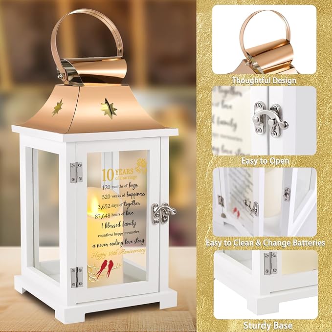 10th Wedding Anniversary Lantern,10th Anniversary Wedding Gifts for Couple Parents Husband Wife,10 Year Tin for Her Him,Unique 10th Anniversary Wedding Gift Ideas