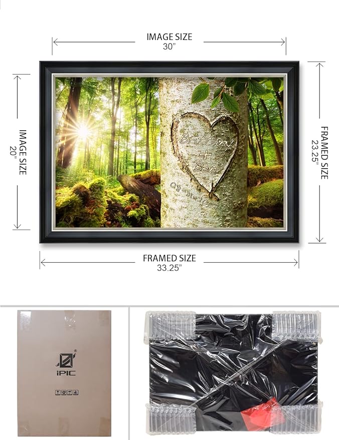 IPIC - Love Evergreen, Personalized Ideal Gift Custom Framed Wall Art with Names and Date, Giclee Prints with Solid Wood Frame, Unique and Memorable Present. Wall Art for Home Decor.