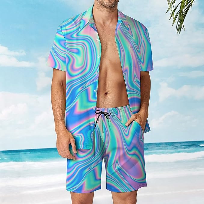 Mens Hawaiian Shirts and Shorts Set Funny Hawaiian Shirts for Men Beach Outfits Sets with Bucket Hats