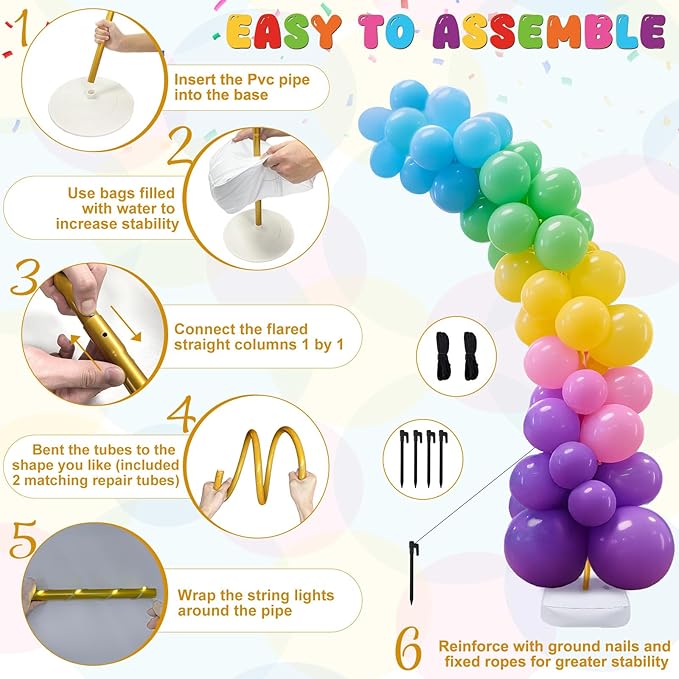 AerWo Lighted Balloon Arch Kit 9.35FT & 6FT, Free Bending Half Balloon Arch Stand with Base, Floor Gold Balloon Arch Frame for Wedding Birthday Party Baby Shower Yard Lawn Home Christmas Decorations